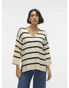 Свитер с V-образным вырезом "VMSABA ПУЛОВЕР В ПОЛОСКУ С V-NCK 3/4 GA NOOS", черный Vero moda