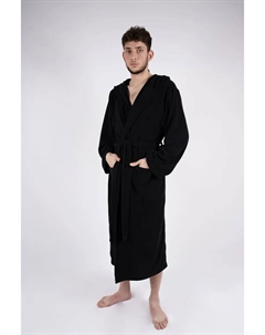 Мой домашний халат "Sina" (1 шт.), однотонный халат, длинный, с высоким содержанием хлопка, S-4XL, черный My home