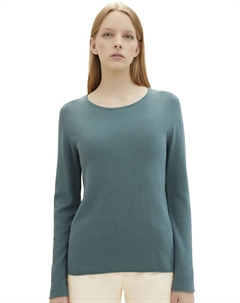Свитер с круглым вырезом и тонкой структурой, зеленый Tom tailor