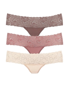 Стринги (3 шт. в упаковке) из эластичного хлопка с цветочным кружевом, цвет Rose, Beere, Mahagoni Vivance