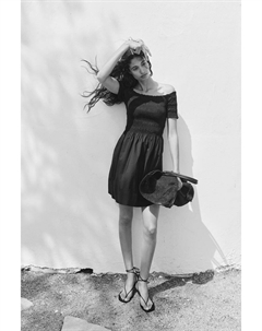 Присборенное платье с открытыми плечами, черный H&m