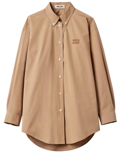 Поплиновая рубашка с логотипом, бежевый Miu miu