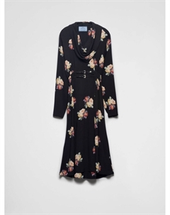 Платье миди сабле с цветочным принтом, черный Prada