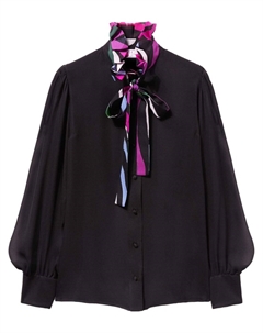 Шелковая полупрозрачная рубашка с принтом Marmo, черный Pucci