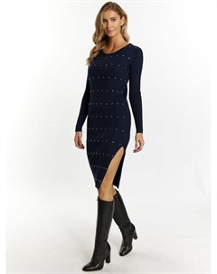 Платье в рубчик со стразами, синий Faina