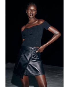 Рубчатый топ с открытыми плечами, черный H&m