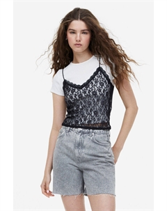 Прозрачный кружевной топ с бретелями, черный H&m