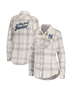 Женская одежда Erin Andrews Серая/кремовая фланелевая рубашка на пуговицах New York Yankees Unbranded