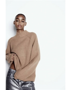 Свитер с высоким воротником в рубчик, бежевый H&m