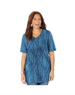 Женская туника больших размеров с короткими рукавами и v-образным вырезом легкого кроя, цвет Navy Foliage Catherine's