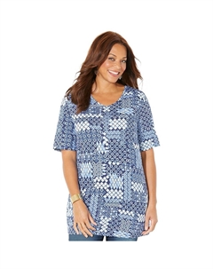 Женская туника больших размеров с короткими рукавами и v-образным вырезом легкого кроя, цвет Navy Mosaic Patchwork Catherine's