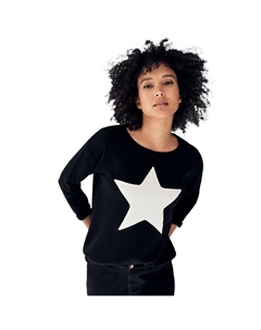 Женский свитер больших размеров со звездами и аппликацией, цвет Black White Ellos