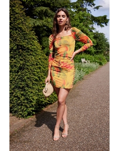 Мини платье с квадратным вырезом и сборками из сетки от Kew Collection, желтый Next