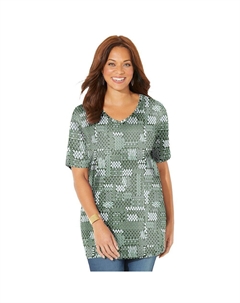 Женская туника больших размеров с короткими рукавами и v-образным вырезом легкого кроя, цвет Olive Green Mosaic Catherine's
