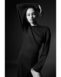 Асимметричное платье в рубчик, черный H&m