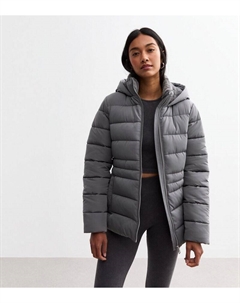 Серая куртка-пуховик с капюшоном, серый New look