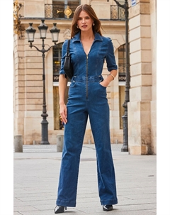 Джинсовый комбинезон с широкими штанинами и застежкой молнией спереди, синий Sosandar