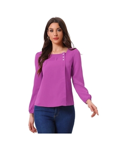 Женский повседневный однотонный топ с квадратным вырезом и декором пуговиц, фиолетовый Allegra k