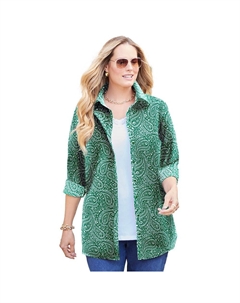 Женская рубашка больших размеров на пуговицах Liz&me больших размеров, цвет Clover Green Stencil Catherine's