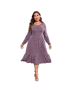 Женское платье-свитер в рубчик большого размера с длинным рукавом, эластичное удобное повседневное осеннее платье с карманами, фиолетовый Missky