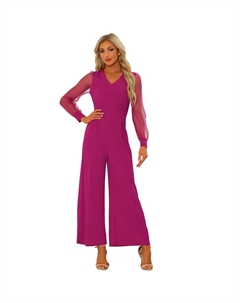 Женские свободные комбинезоны с длинными рукавами и V-образным вырезом в сетку, комбинезоны для вечеринок, цвет Hot Pink Allegra k