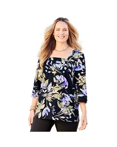 Женская ультрамягкая футболка с квадратным вырезом Catharinas больших размеров, цвет Black Watercolor Catherine's