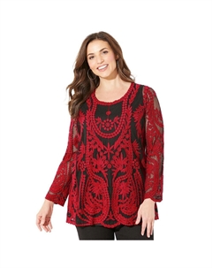 Женский сетчатый топ с вышивкой больших размеров, цвет Classic Red Catherine's