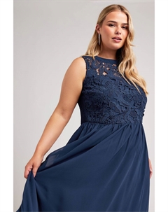 Длинное платье с кружевом спереди в Лондоне, синий Yours curve