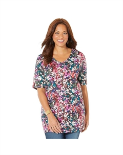 Женская туника больших размеров с короткими рукавами и v-образным вырезом легкого кроя, цвет Classic Red Blooming Catherine's