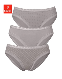 Трусики бикини (3 шт.) из эластичного хлопка с мягким кружевом, коричневый Lascana