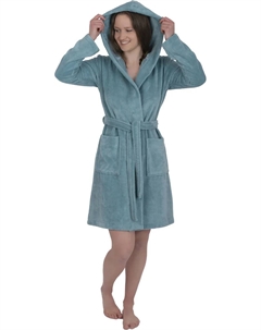 Халат женский (1 шт.), с капюшоном, короткий, бирюзовый Wewo fashion