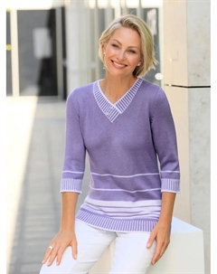 Свитер с рукавом 3/4 "Пуловер", цвет Lavendel-Weiß-Gestreift Classic basics