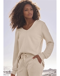 Толстовка "Рубашка с длинными рукавами и V-образным вырезом" и мягкими ребристыми манжетами, костюм для отдыха, кремовый S.oliver