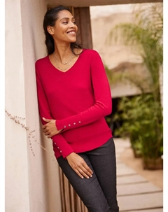 Свитер с V-образным вырезом "Пуловер", красный Heine