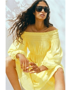 Присборенное платье с открытыми плечами, желтый H&m