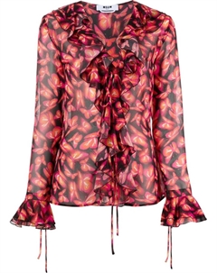 Блузка с оборками и графичным принтом, черный Msgm