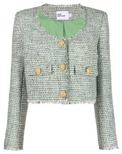 Твидовый жакет с U-образным вырезом, зеленый Self-portrait