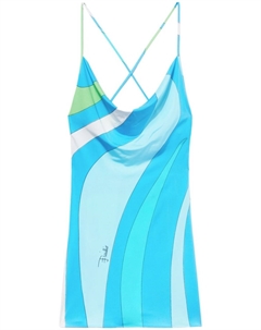 Платье мини с открытой спиной и принтом Marmo, синий Pucci