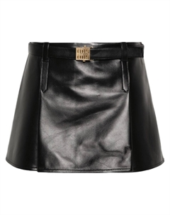 Кожаная мини-юбка с плиссировкой, черный Miu miu