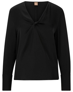 Шелковая блузка с драпировкой, черный Boss