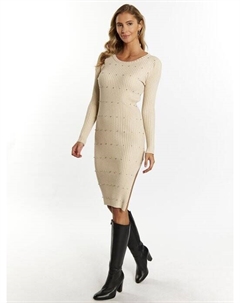 Платье в рубчик со стразами, бежевый Faina