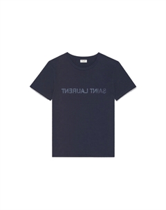 Темно-синяя футболка с обратным логотипом, Темно-синий Saint laurent