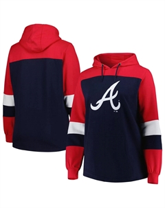 Женский темно-синий пуловер с капюшоном Atlanta Braves большого размера с цветными блоками Unbranded