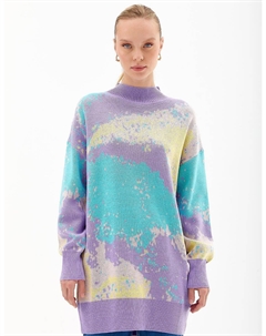 Эксклюзивная трикотажная туника с абстрактным узором Сиреневый Kayra