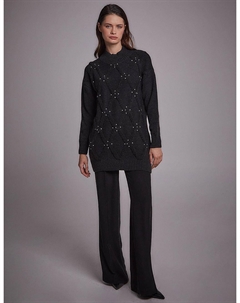 Трикотажная туника с бисером, черная Kayra