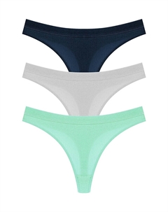 Женские текстурированные трусики-стринги из хлопка в рубчик, 3 предмета, темно-сине-белый Hnx