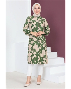 Туника на пуговицах TSD230707 Зеленый Tesettür dünyası