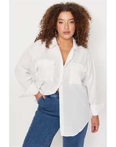 Рубашка больших размеров - Ecru - Oversize, экрю Trendyol