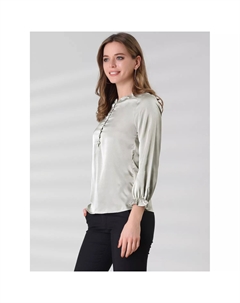 Женская офисная атласная блузка с рюшами на шее и пузырьковыми рукавами на эластичных манжетах и ​​пуговицах Allegra k