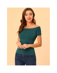Женская однотонная блузка с короткими рукавами и открытыми плечами длиной до бедра Allegra k